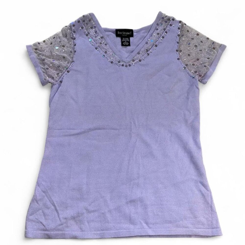 Vintage Lilac & silver sequin and beaded blouse with mesh sleeves